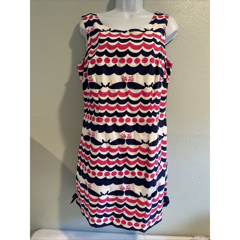 Lilly Pulitzer Delia Dress Whale Tail Print Size 12 Pink Navy Stripe Tank Short